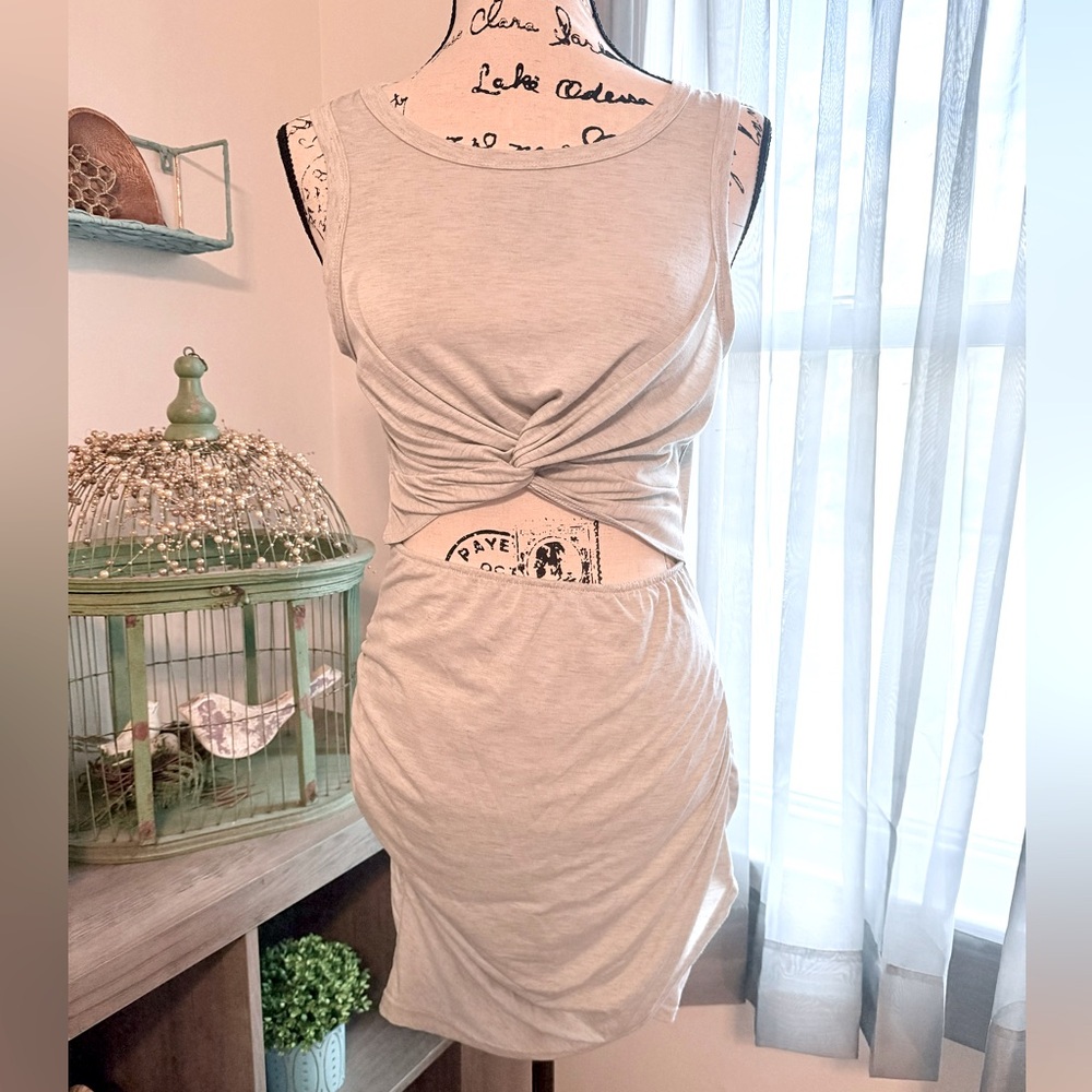 Stretchy Gray T-Shirt Cut Out Mini Dress